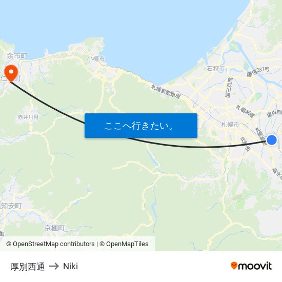 厚別西通 to Niki map