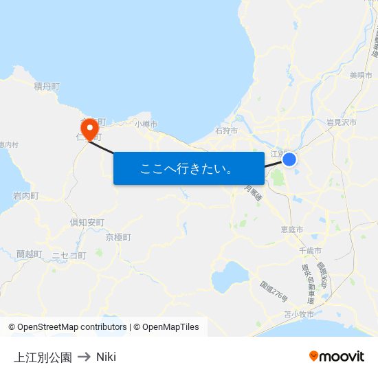 上江別公園 to Niki map