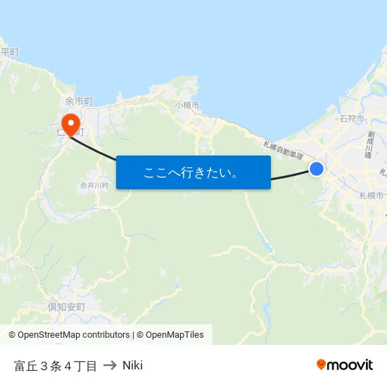 富丘３条４丁目 to Niki map