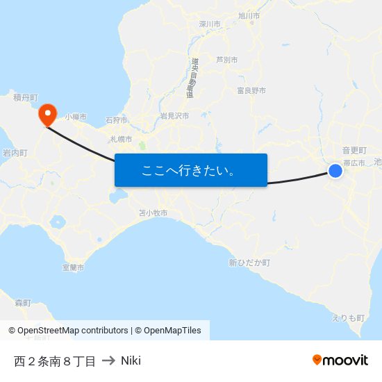 西２条南８丁目 to Niki map