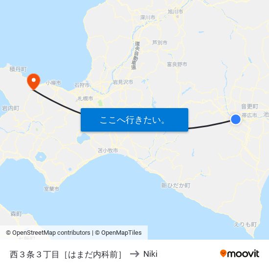 西３条３丁目［はまだ内科前］ to Niki map