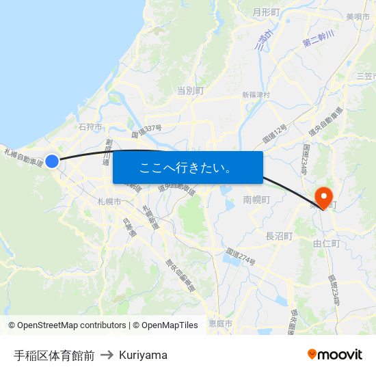 手稲区体育館前 to Kuriyama map