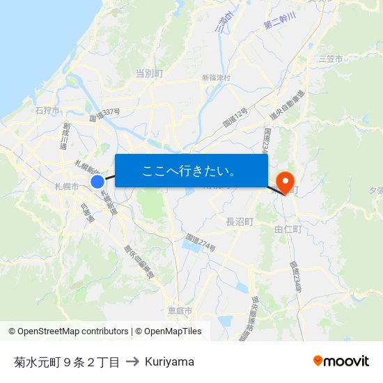 菊水元町９条２丁目 to Kuriyama map