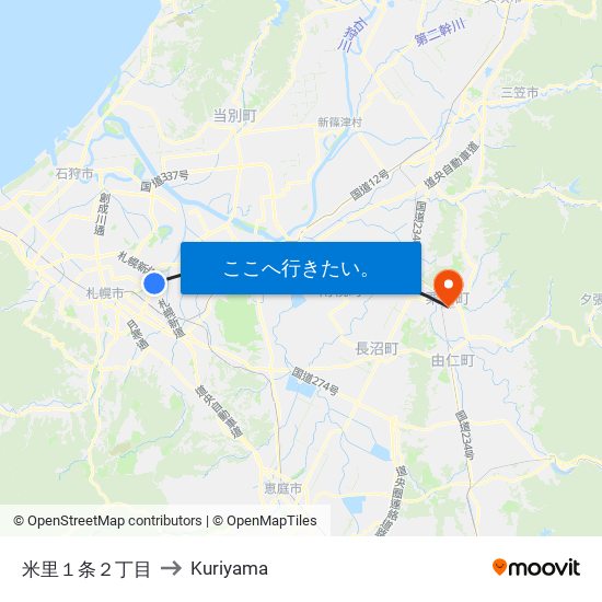 米里１条２丁目 to Kuriyama map
