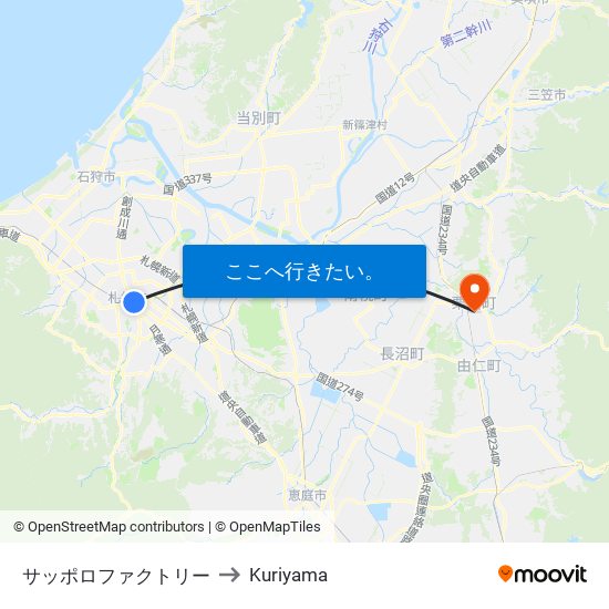 サッポロファクトリー to Kuriyama map