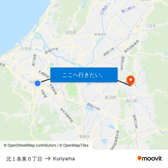 北１条東６丁目 to Kuriyama map