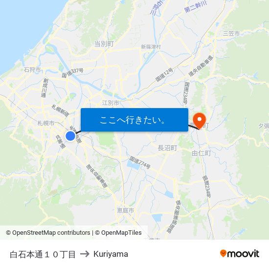 白石本通１０丁目 to Kuriyama map