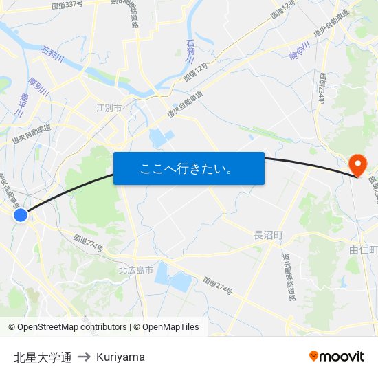 北星大学通 to Kuriyama map