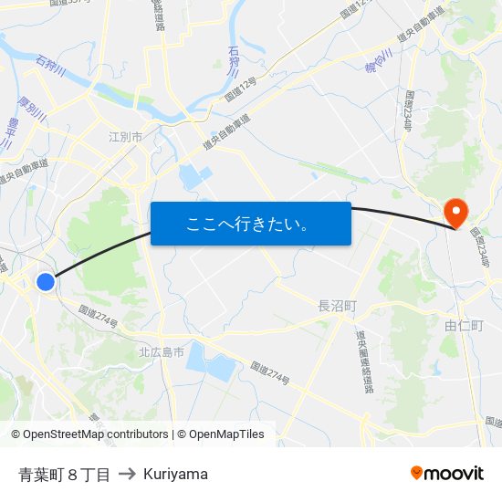 青葉町８丁目 to Kuriyama map