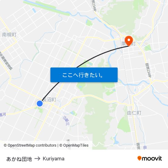 あかね団地 to Kuriyama map