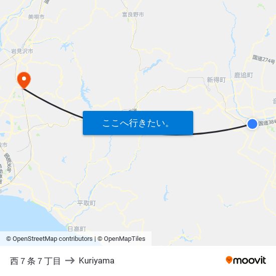 西７条７丁目 to Kuriyama map