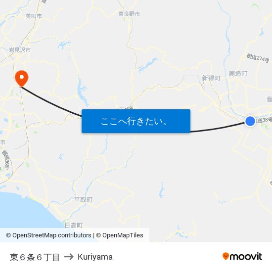 東６条６丁目 to Kuriyama map