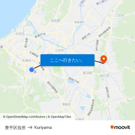 豊平区役所 to Kuriyama map