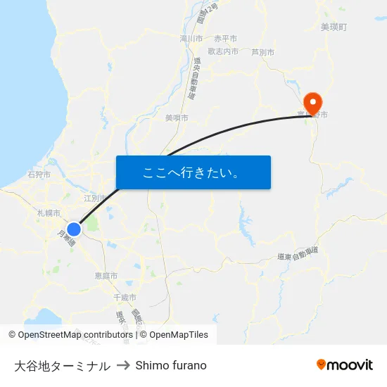 大谷地ターミナル to Shimo furano map