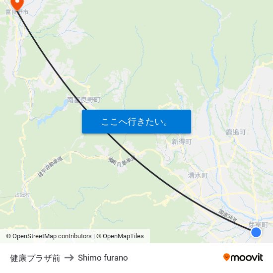 健康プラザ前 to Shimo furano map