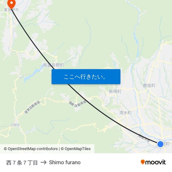 西７条７丁目 to Shimo furano map