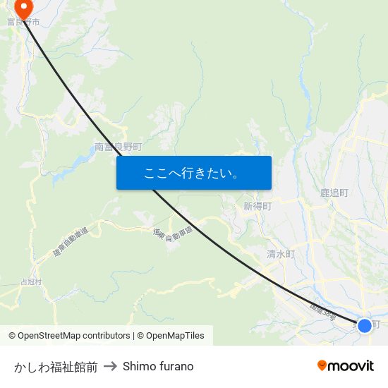 かしわ福祉館前 to Shimo furano map