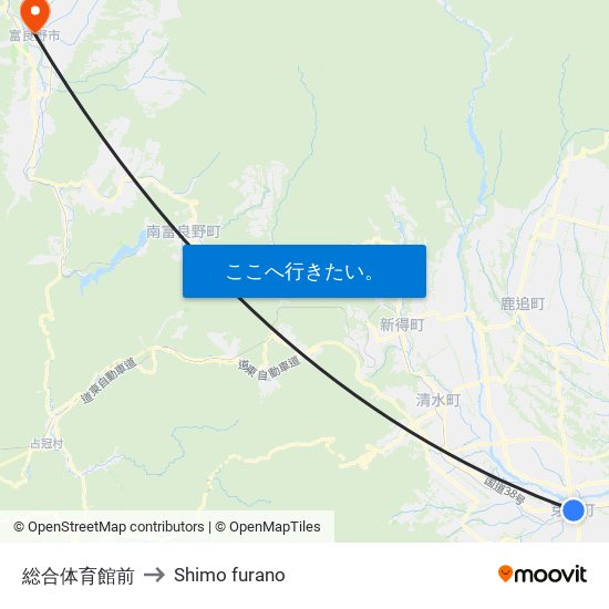 総合体育館前 to Shimo furano map