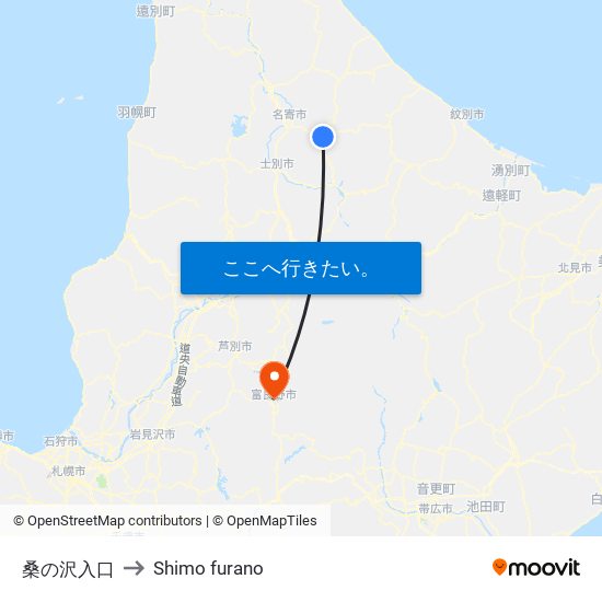 桑の沢入口 to Shimo furano map