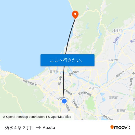 菊水４条２丁目 to Atsuta map