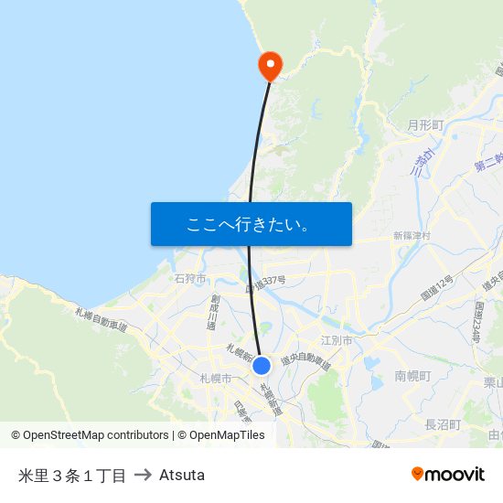 米里３条１丁目 to Atsuta map