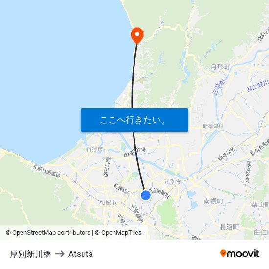 厚別新川橋 to Atsuta map