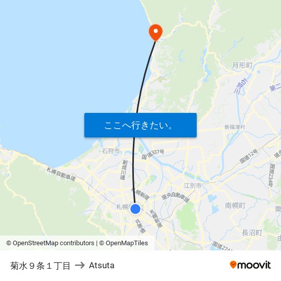 菊水９条１丁目 to Atsuta map