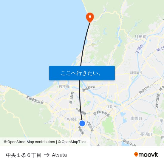 中央１条６丁目 to Atsuta map