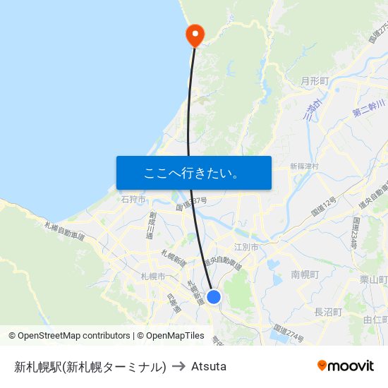 新札幌駅(新札幌ターミナル) to Atsuta map