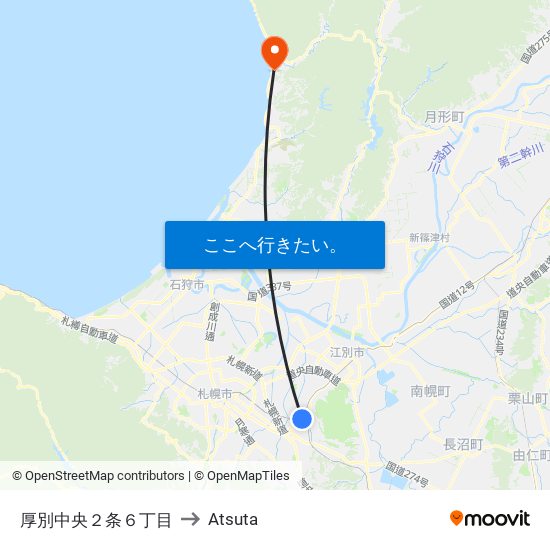 厚別中央２条６丁目 to Atsuta map