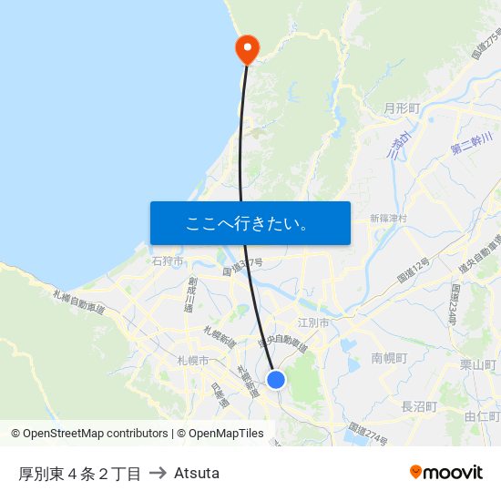 厚別東４条２丁目 to Atsuta map
