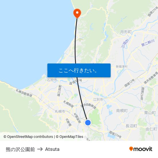 熊の沢公園前 to Atsuta map