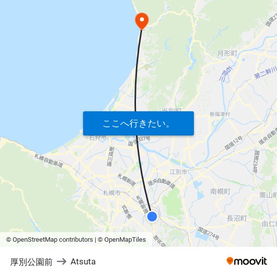 厚別公園前 to Atsuta map