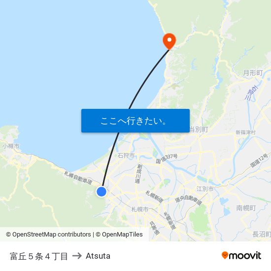 富丘５条４丁目 to Atsuta map