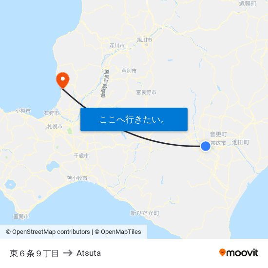 東６条９丁目 to Atsuta map