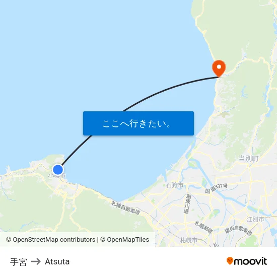 手宮 to Atsuta map