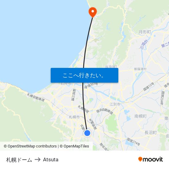 札幌ドーム to Atsuta map