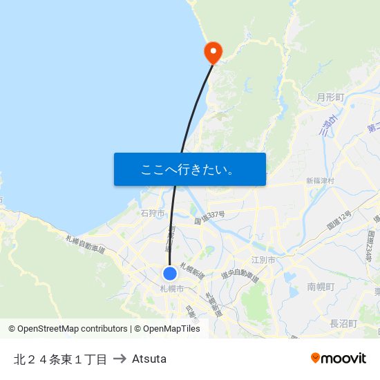 北２４条東１丁目 to Atsuta map