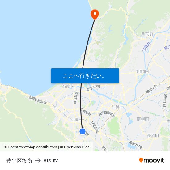 豊平区役所 to Atsuta map