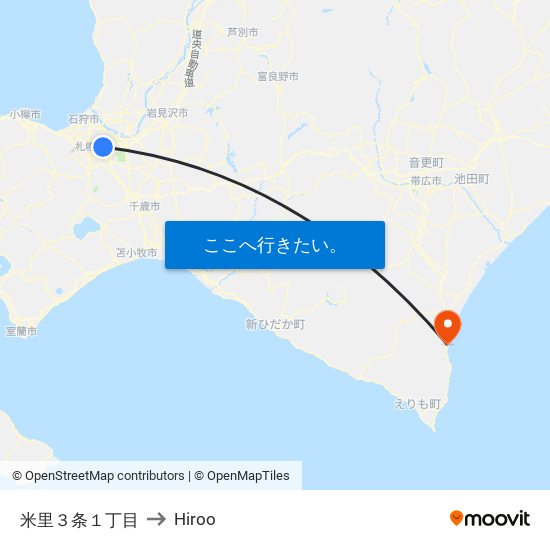 米里３条１丁目 to Hiroo map