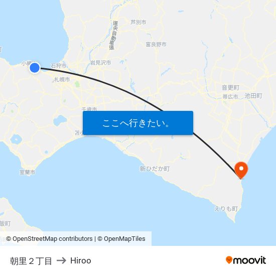 朝里２丁目 to Hiroo map