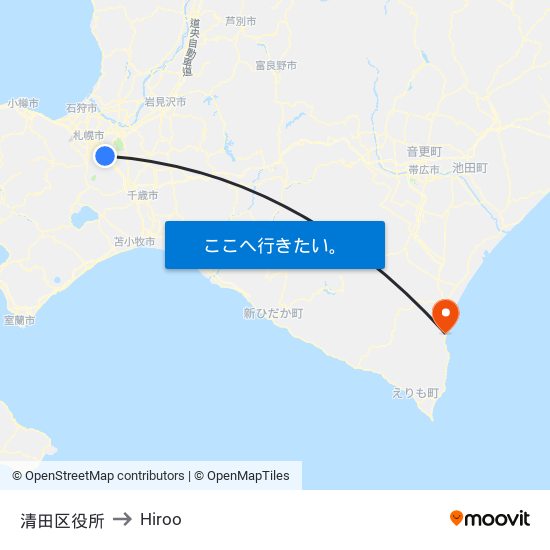 清田区役所 to Hiroo map