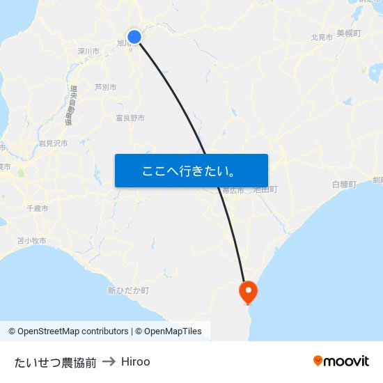 たいせつ農協前 to Hiroo map