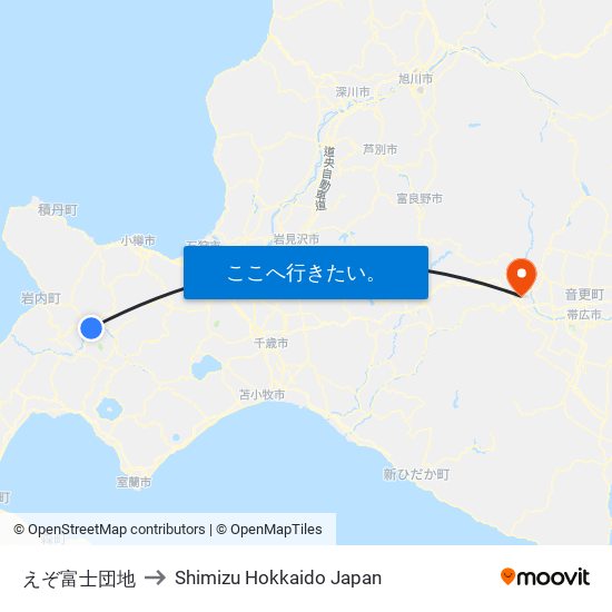 えぞ富士団地 to Shimizu Hokkaido Japan map