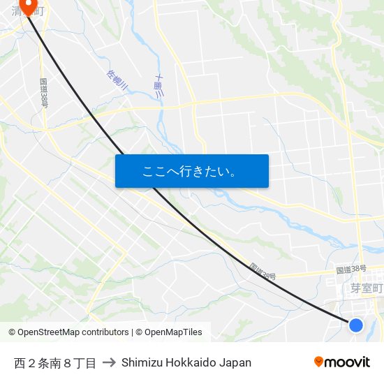 西２条南８丁目 to Shimizu Hokkaido Japan map