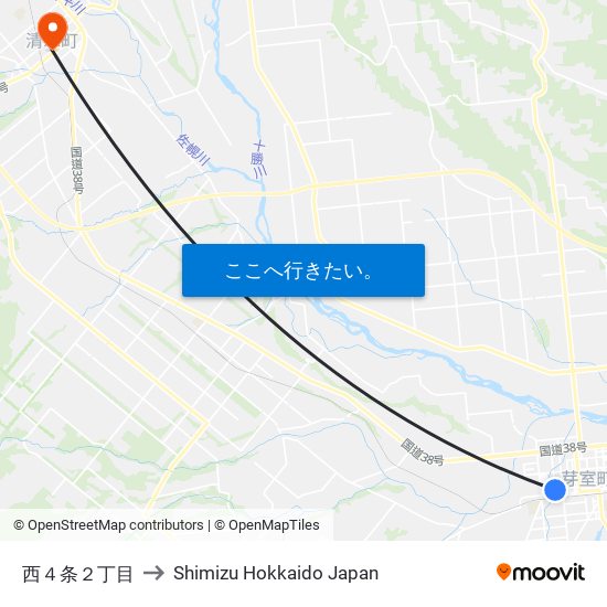 西４条２丁目 to Shimizu Hokkaido Japan map