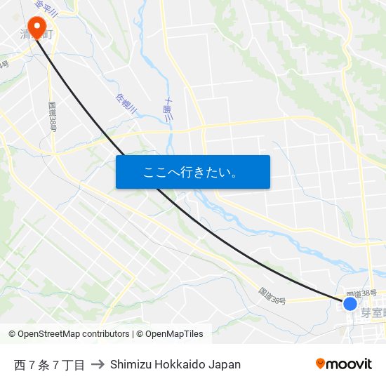 西７条７丁目 to Shimizu Hokkaido Japan map