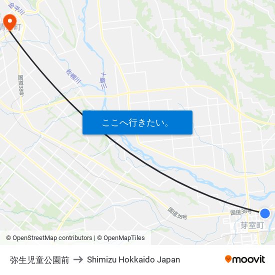 弥生児童公園前 to Shimizu Hokkaido Japan map