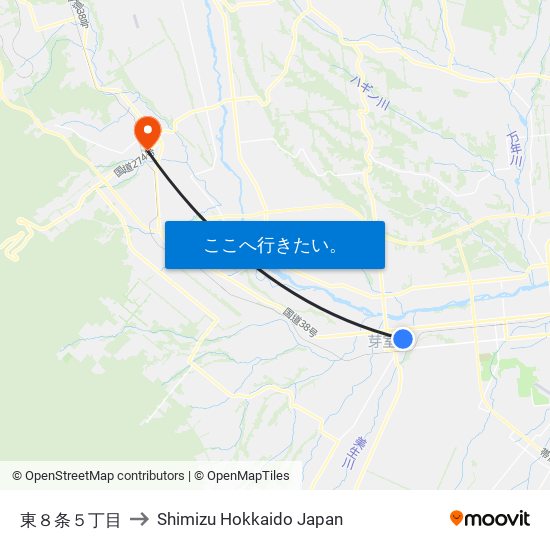 東８条５丁目 to Shimizu Hokkaido Japan map