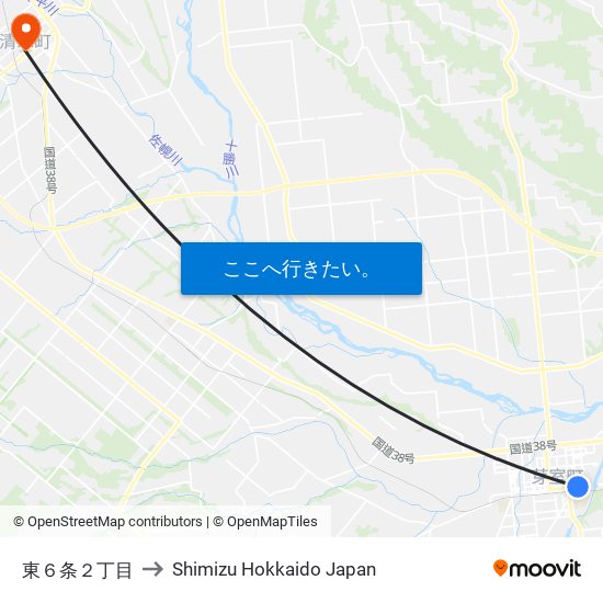 東６条２丁目 to Shimizu Hokkaido Japan map